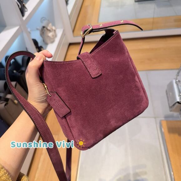 NWT Coach Hadley Mini Crossbody Bag In Suede/Gold/Maroon Purple CDB00 - Picture 4 of 8